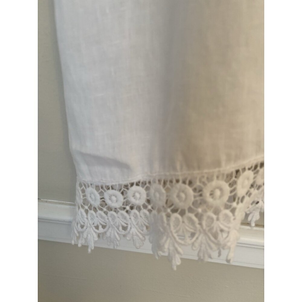 Terzo Millennio Womens Size Large White Linen Top Short Sleeve Crochet Trim - Picture 3 of 6